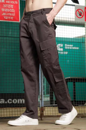Unisex Relaxed fit Grey Baggy Cargo Trousers