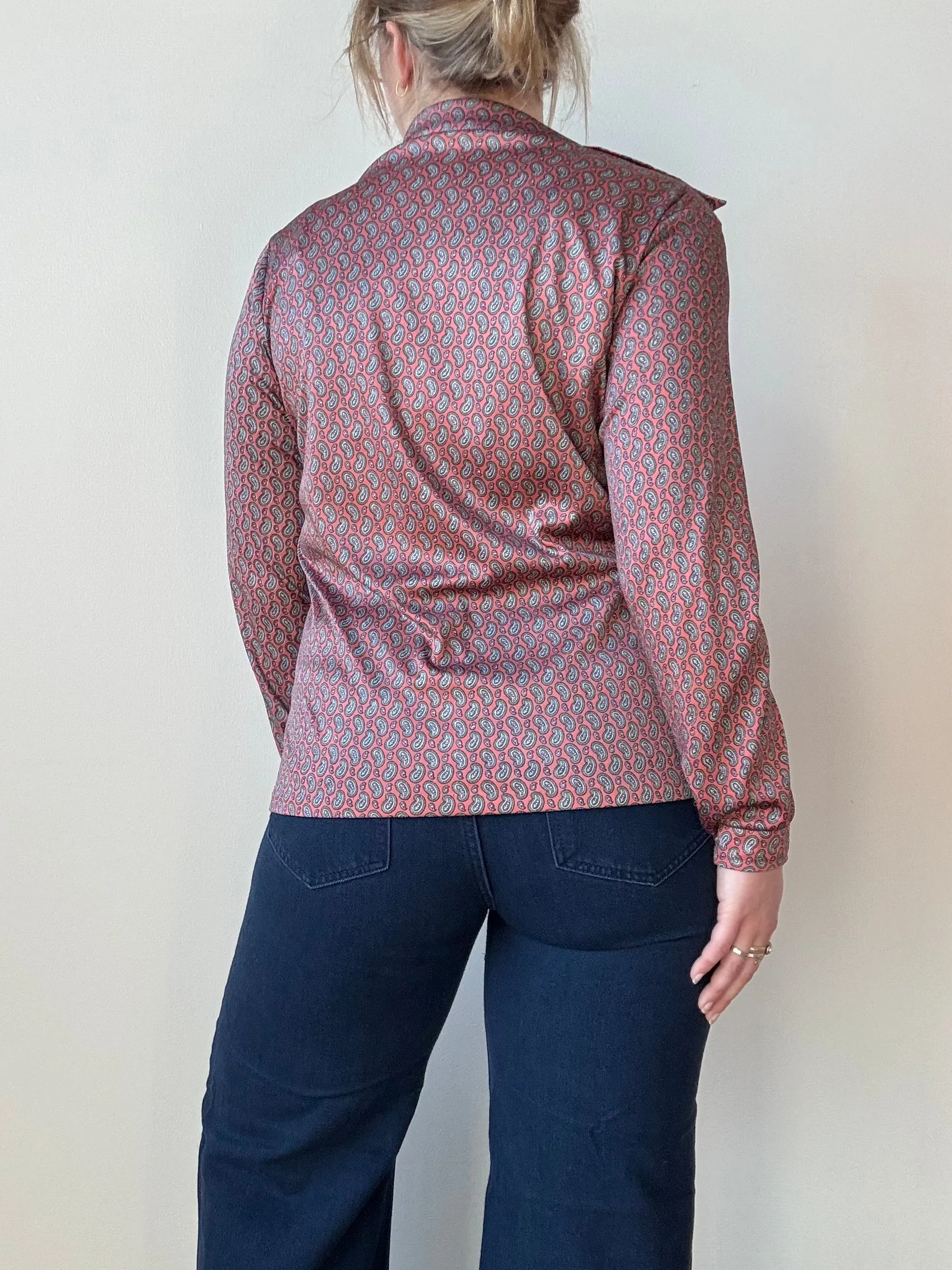 Vintage Pink Paisley Silky Button-Up Shirt (L)