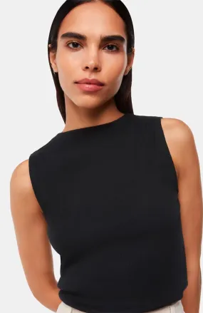Whistles Black High Neck Rib Detail Tee